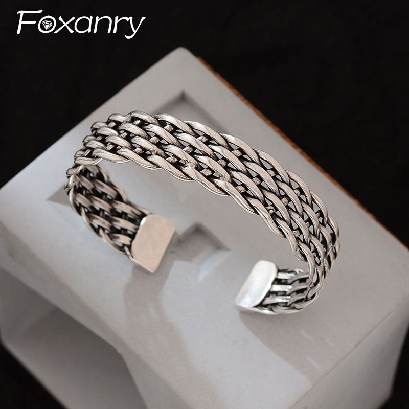 Ethnic Fashion For Women - Foxanry Weave Twist геометрический широкий браслет-манжета