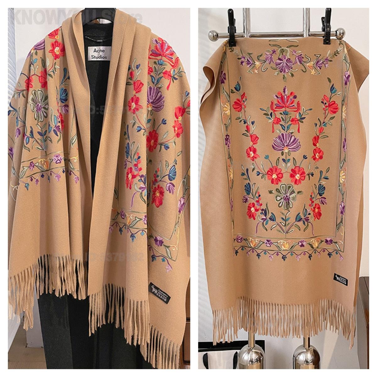 Go Ethnic Fashion - Женская ретро-шаль с цветочной вышивкой, двусторонняя,