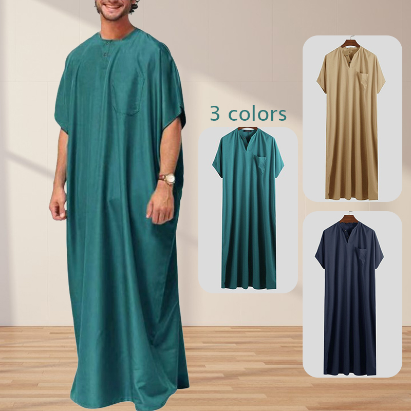 Ethnic Gown - Мужской мусульманский кафтан с коротким рукавом,