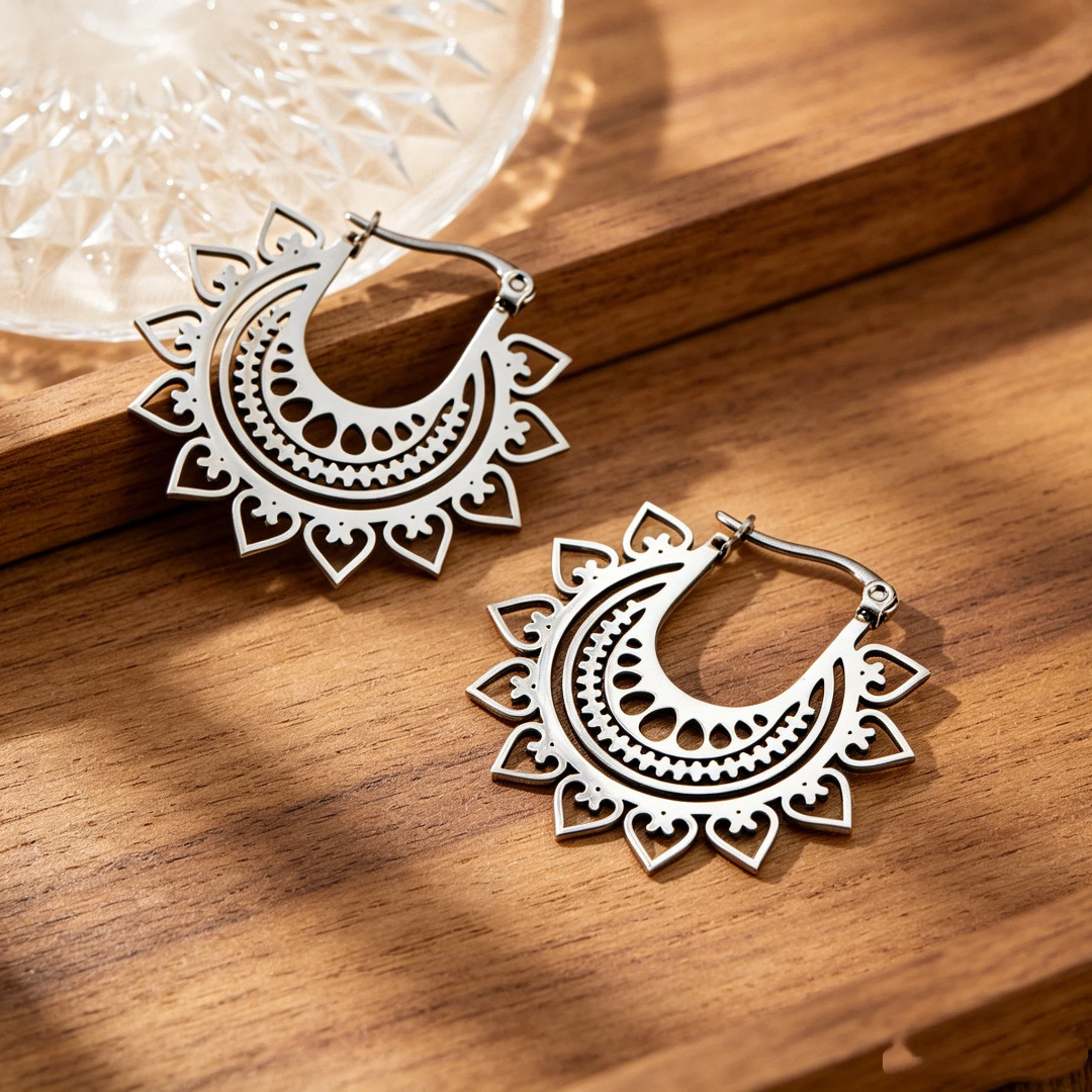 Ethnic Fashion Trend - Богемные круглые серьги золотистого цвета с