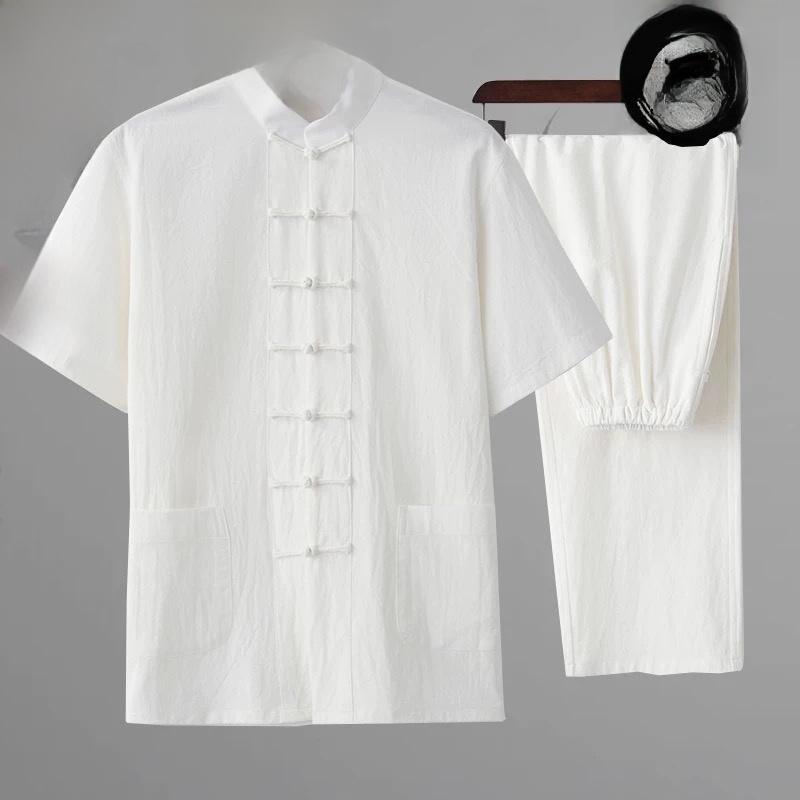 Fashion Ethnic Wear For Men - Летний хлопково-льняной молодежный ханьфу с коротким